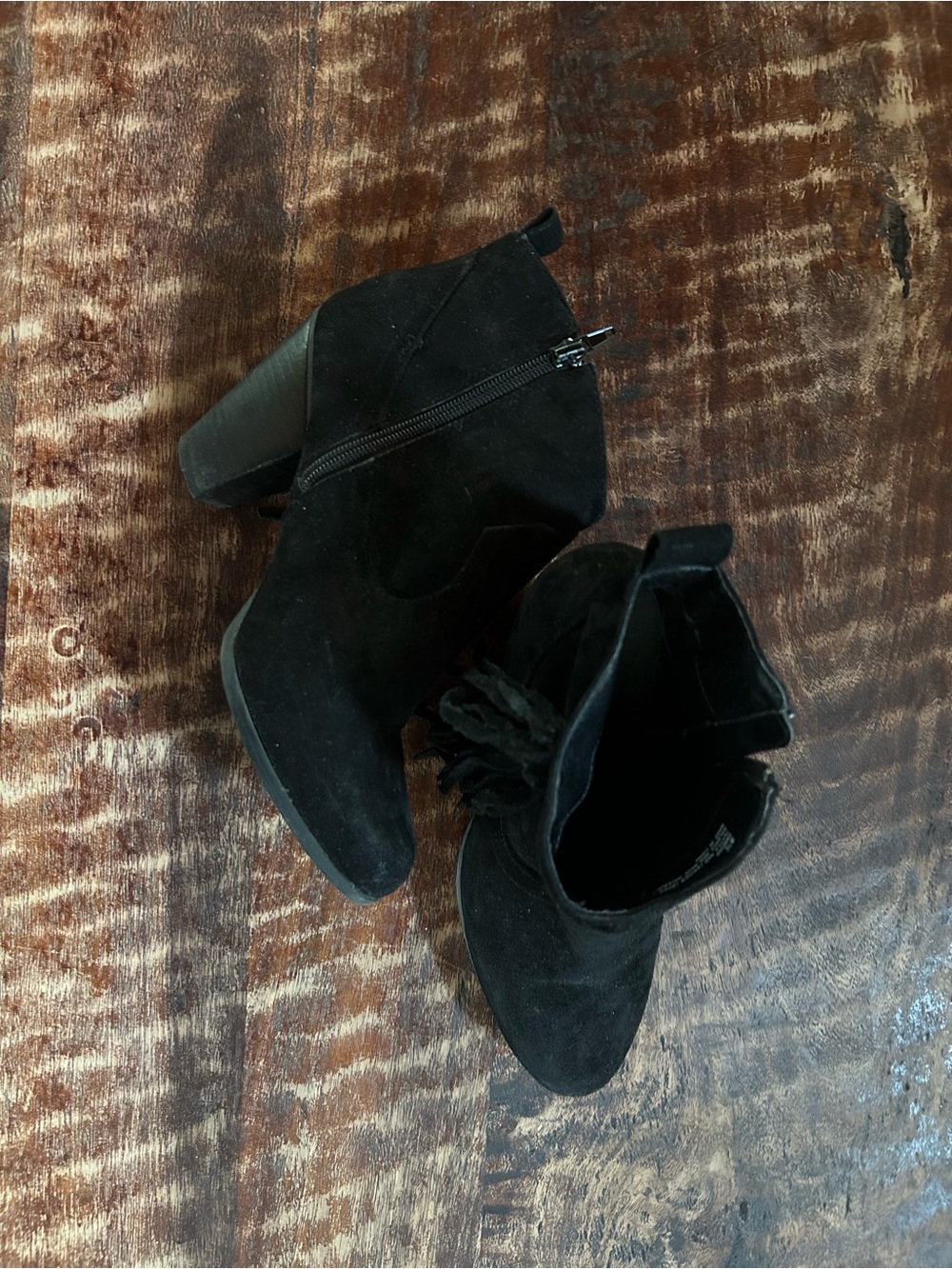 Madden Girl Black Suede Tassel Block Heel Ankle Booties